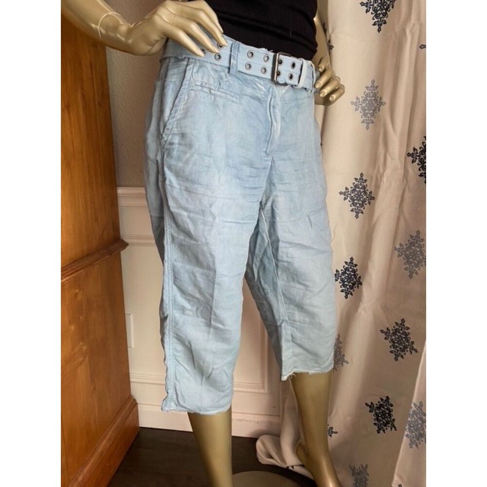 EUC Da-Nang Light Blue Linen Blend Belted Utility Cropped Pants M